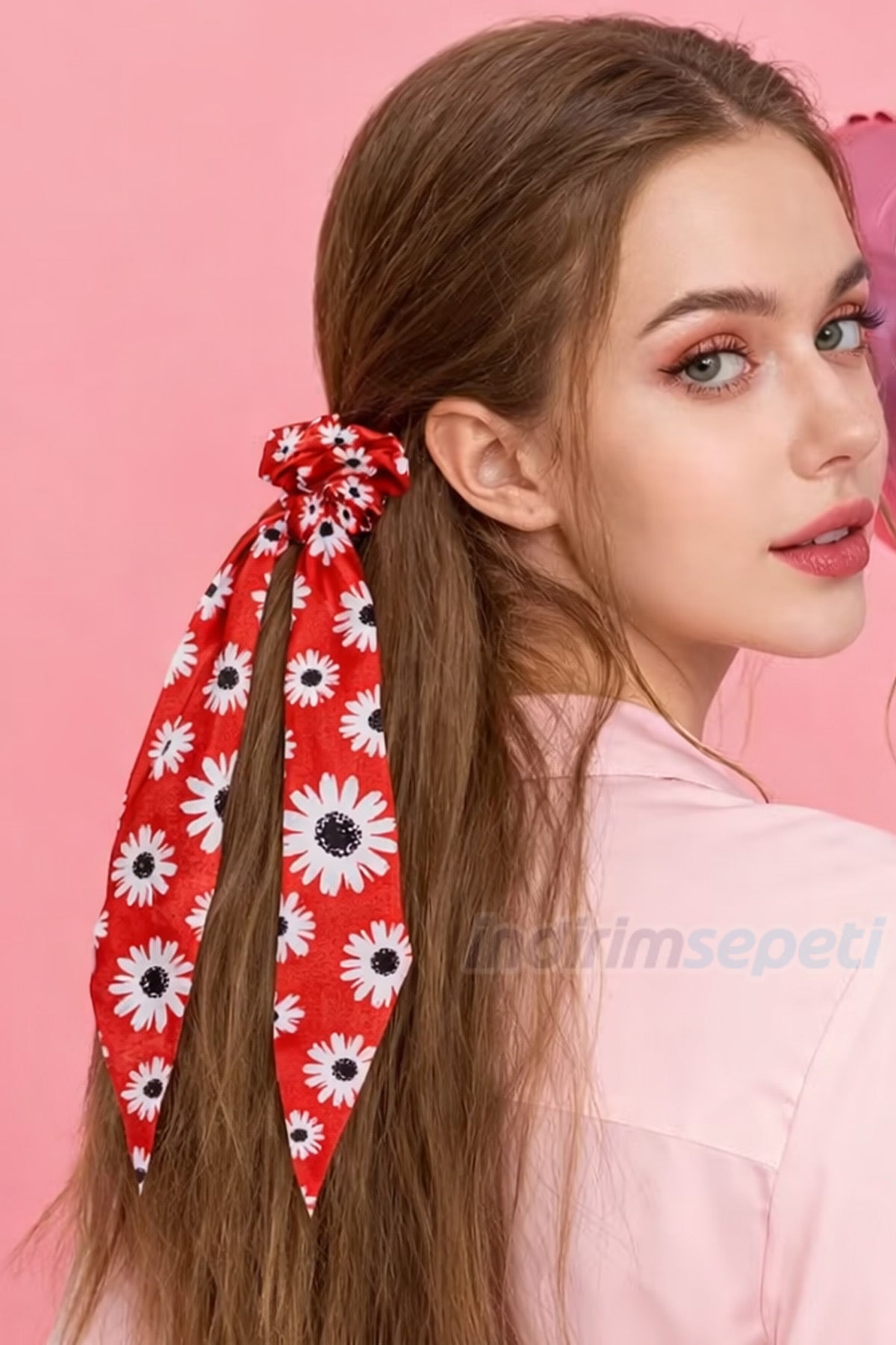 Saten Simit Lastik Toka – Uzun Fiyonklu Şık Saç Tokası | Desenli & Günlük Kullanım Karışık Model 1 Adet