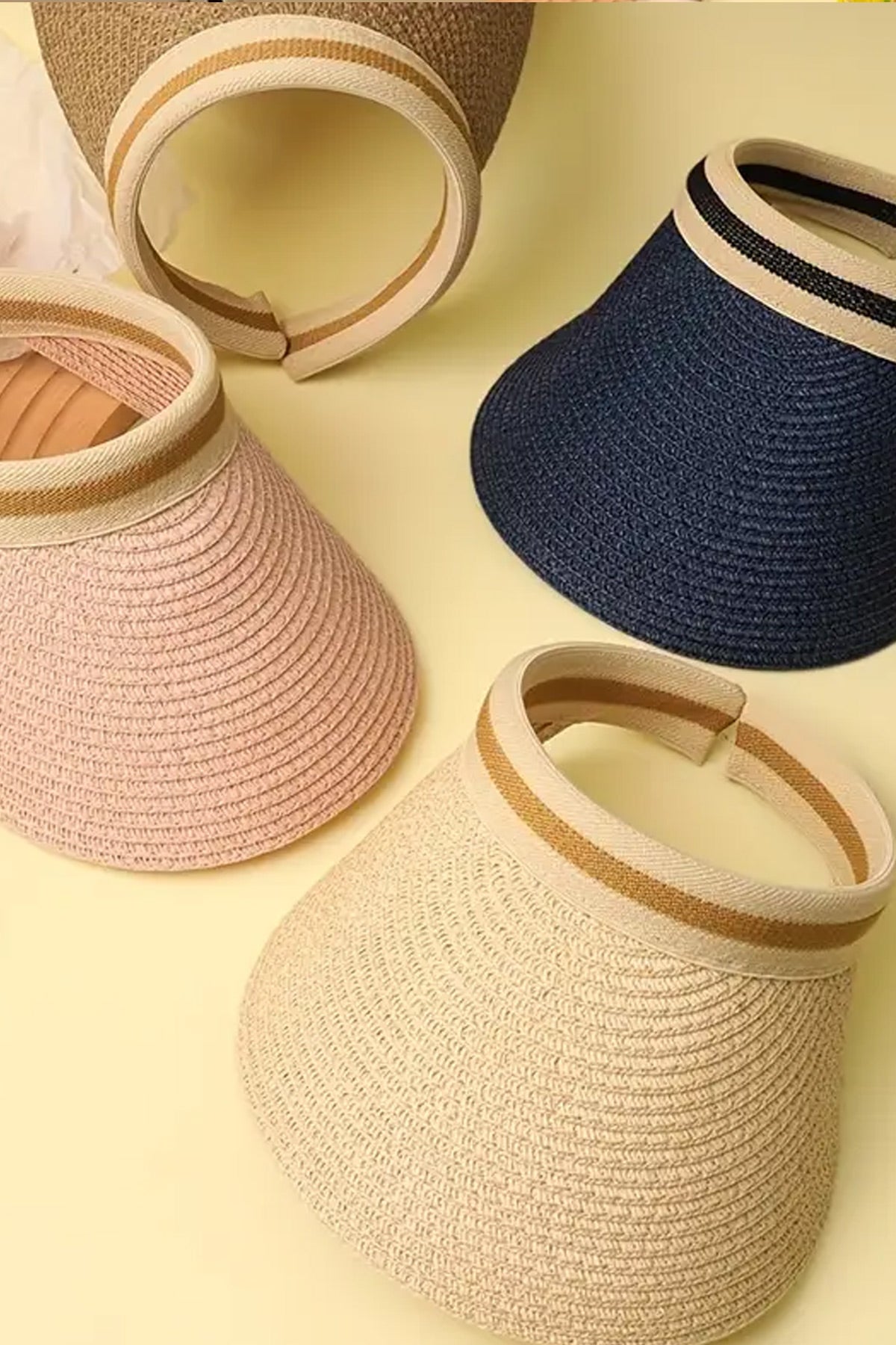 Hasır Şapka Taç Tipi Güneş Vizörü Özel Hafif ve Şık Plaj Vizörü Hasır Siperlik Farklı Model Renk - Indirimsepeti