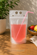 23x13 CM Şeffaf Pipetli İçecek Poşeti | 350-400 ML Kilitli Sıvı Saklama Ambalajı