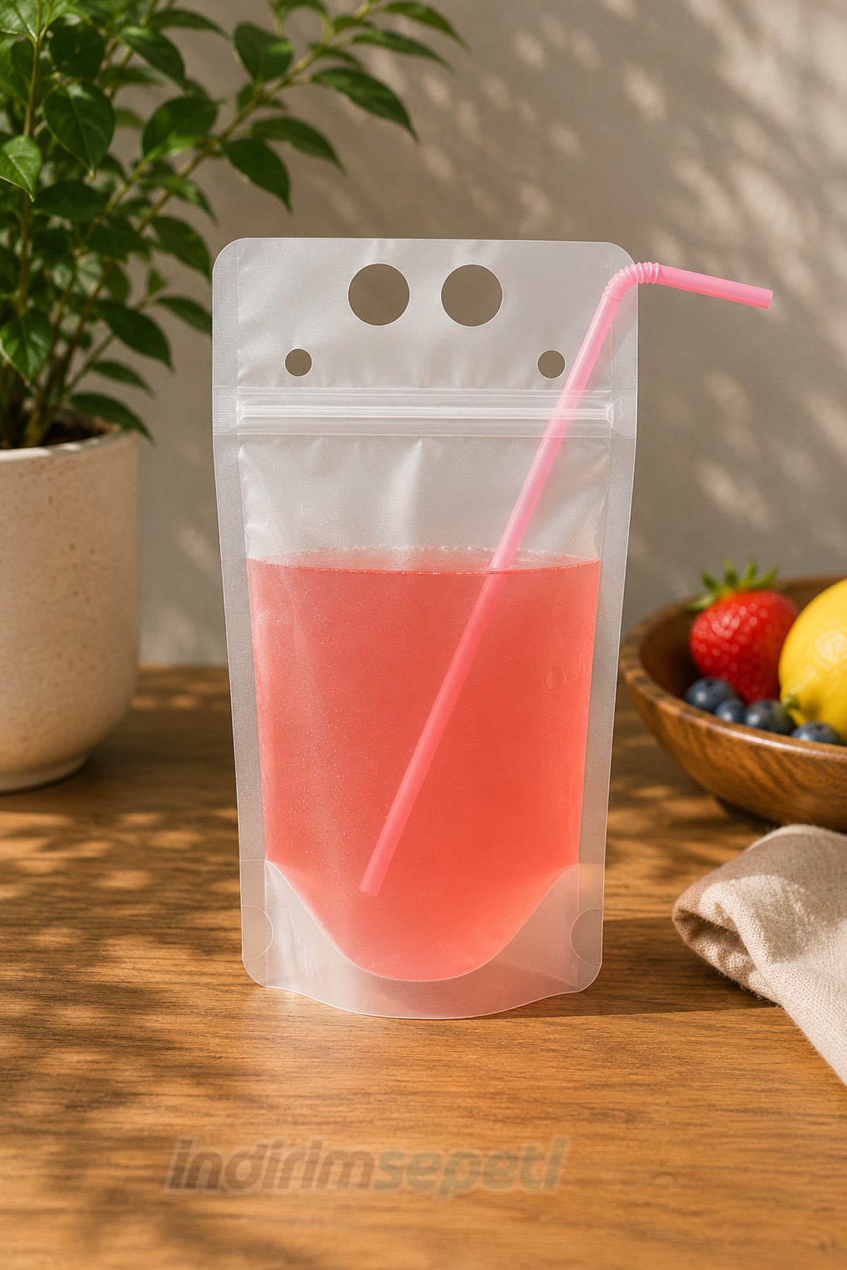23x13 CM Şeffaf Pipetli İçecek Poşeti | 350-400 ML Kilitli Sıvı Saklama Ambalajı