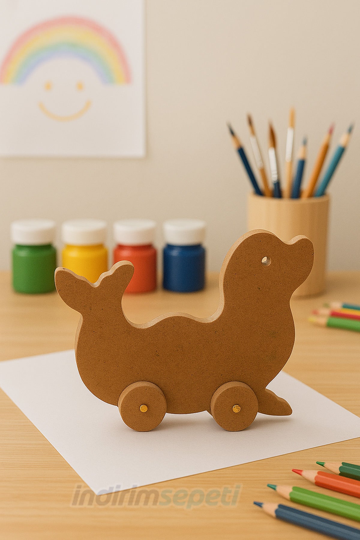 Ahşap Fok Balığı Boyama Objesi – 20×17 cm | Anaokulu Etkinlik Malzemesi