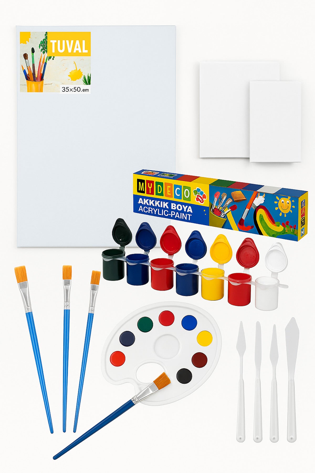 Tuval 35x50 Cm, Akrilik Boya, Fırça, Spatula, Palet Resim Başlangıç Seti