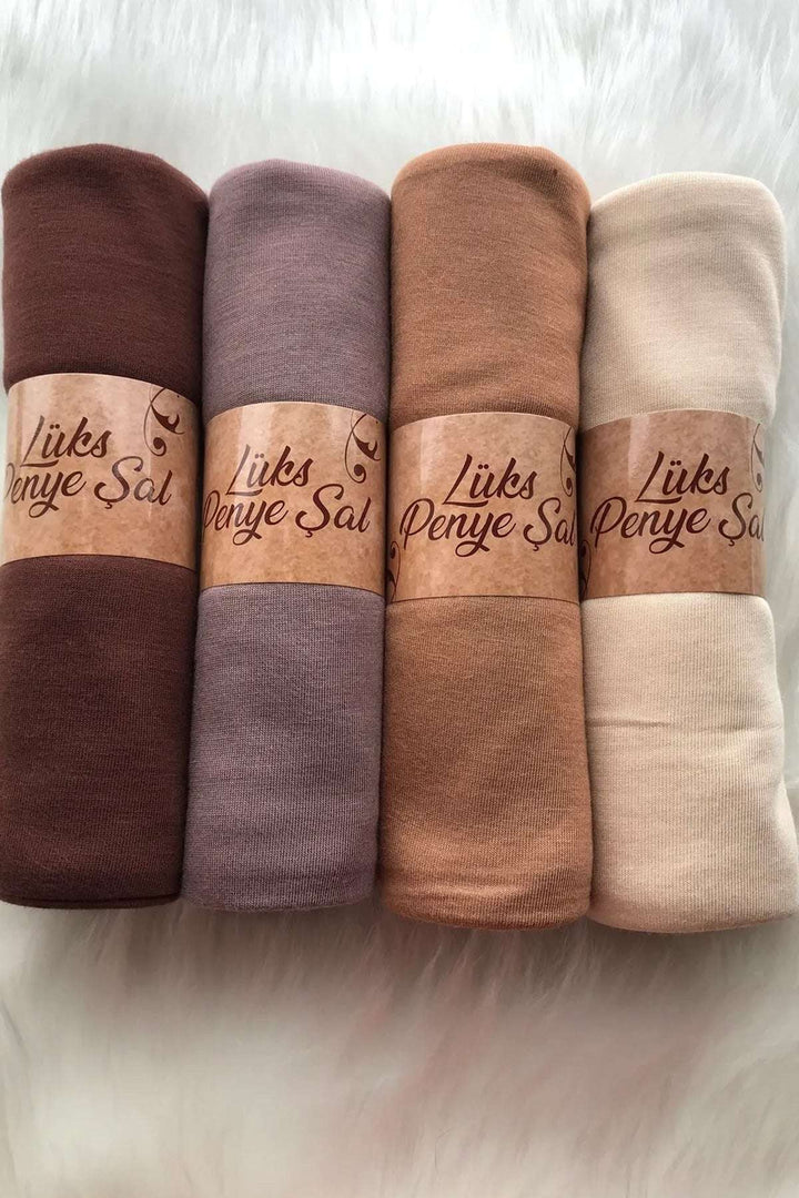 Penye Şal 4'lü Set 70 x 170 cm Çikolata Vizon Karamel Bej - Indirimsepeti
