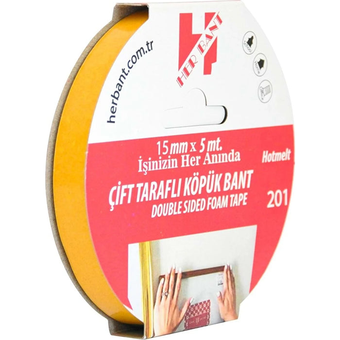 Her bant Çift Taraflı Köpük Bant 15Mm x 5Mt - Indirimsepeti