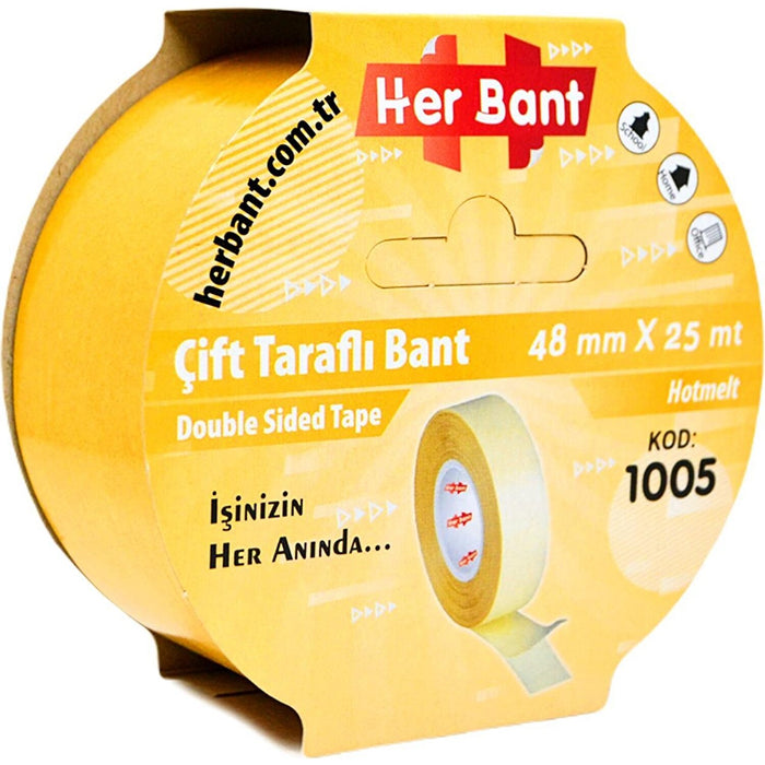 Her bant 48Mm x 25Mt Çift Taraflı Band Slim Bant Pp-Hotmelt Yüksek Kalite - Indirimsepeti
