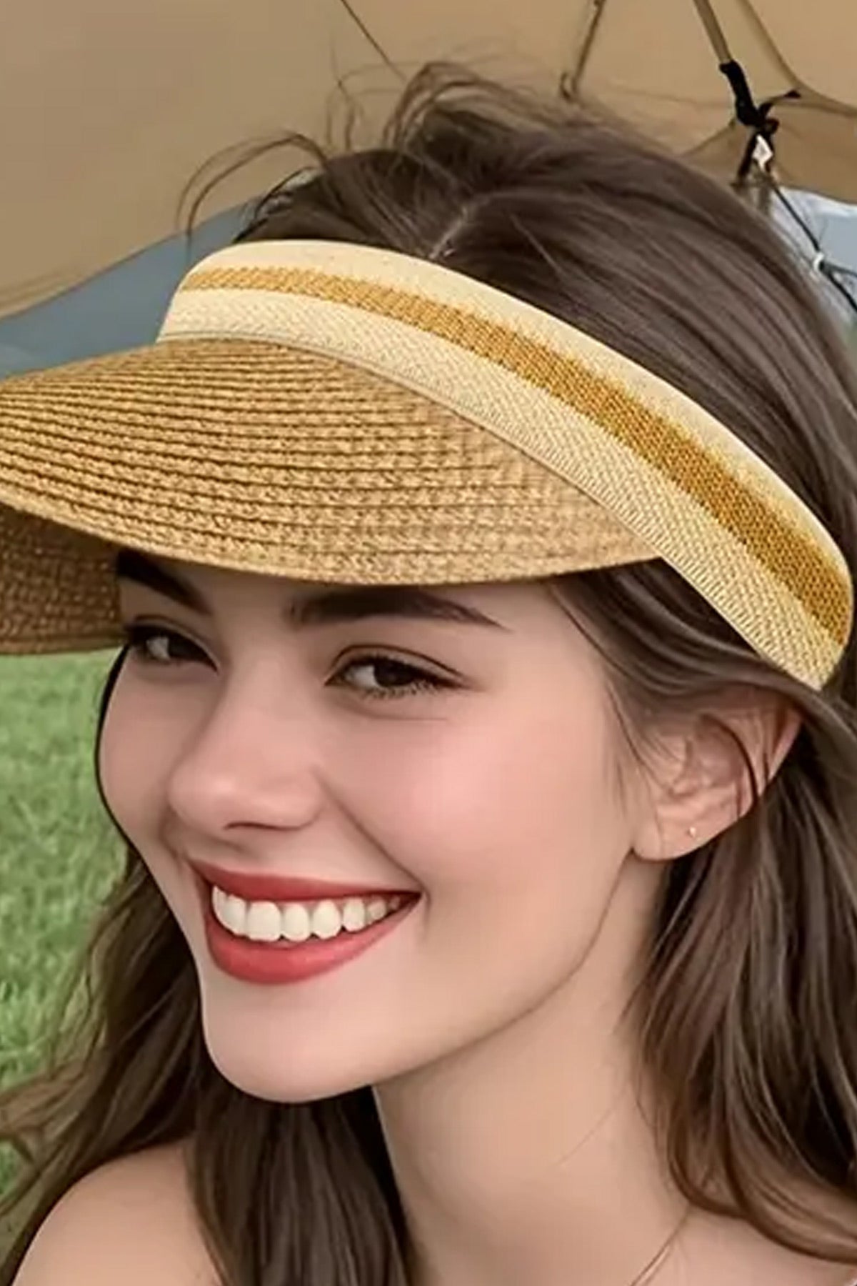 Hasır Şapka Taç Tipi Güneş Vizörü Özel Hafif ve Şık Plaj Vizörü Hasır Siperlik Farklı Model Renk - Indirimsepeti