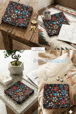 Siyah Çiçek Desenli Pamuklu Bandana 52x52 cm – Çok Amaçlı Şık Fular & Saç Bandı Aksesuar - indirimsepeti