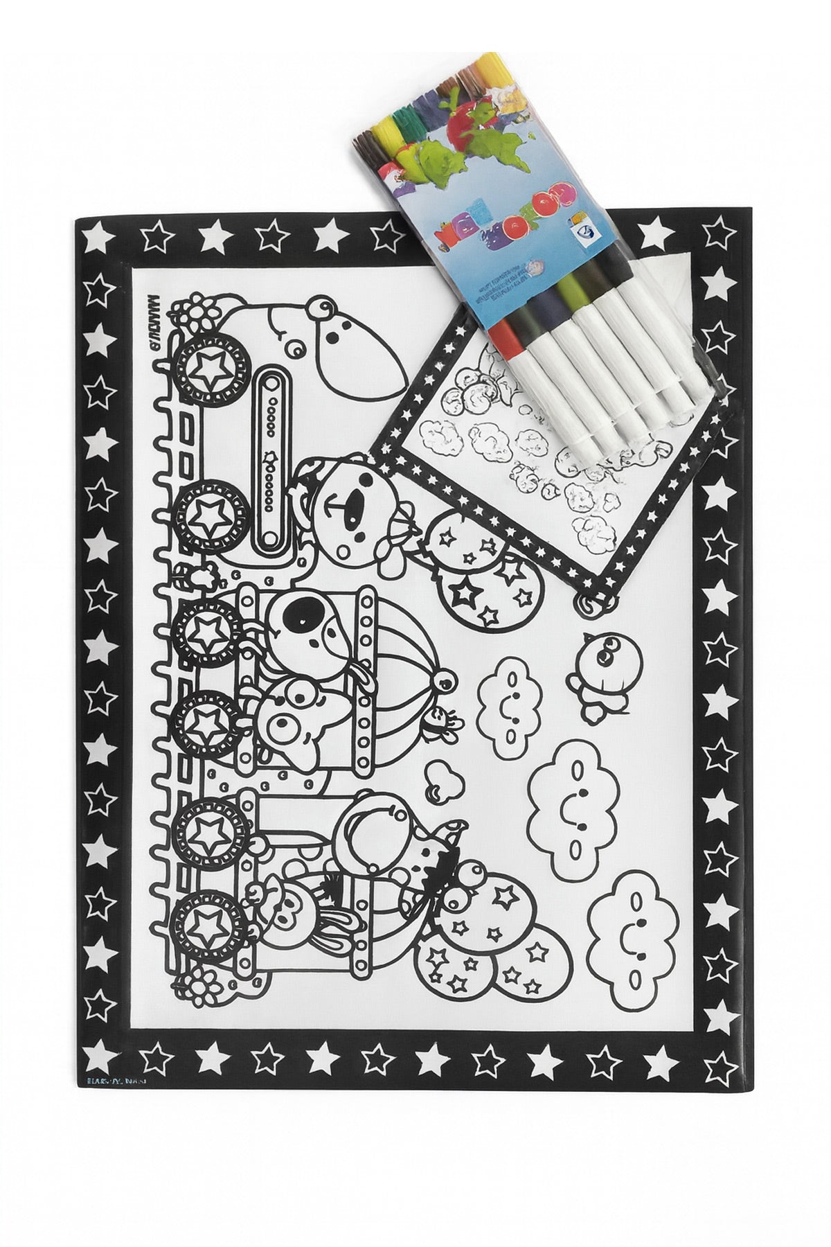 Kabartmalı Boyama Seti PVC Kaplama  “Thank You” Temalı Meyve ve Sebze Karakterli Çocuk Aktivite Seti + 6 Renkli Keçeli Kalem