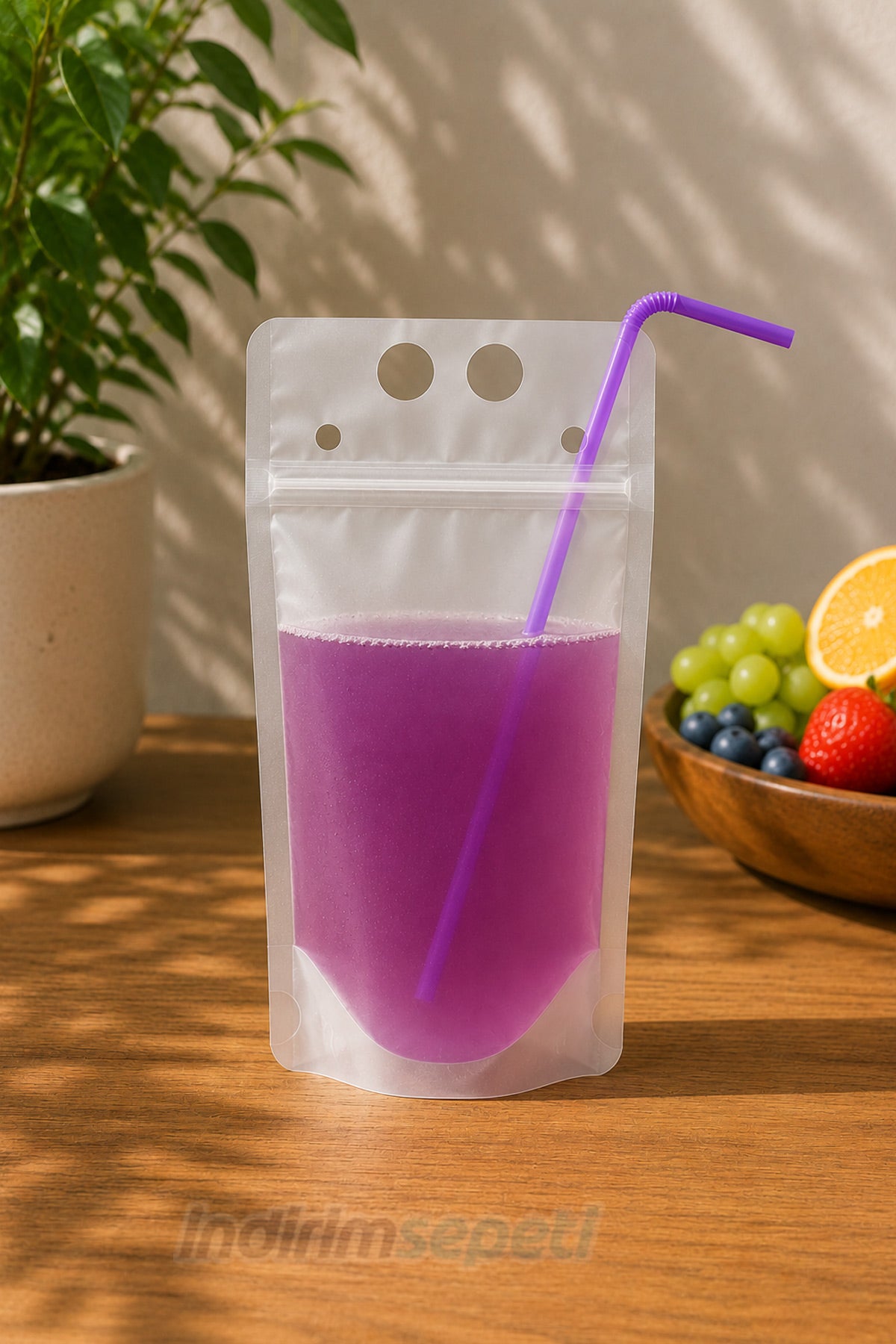 23x13 CM Şeffaf Pipetli İçecek Poşeti | 350-400 ML Kilitli Sıvı Saklama Ambalajı