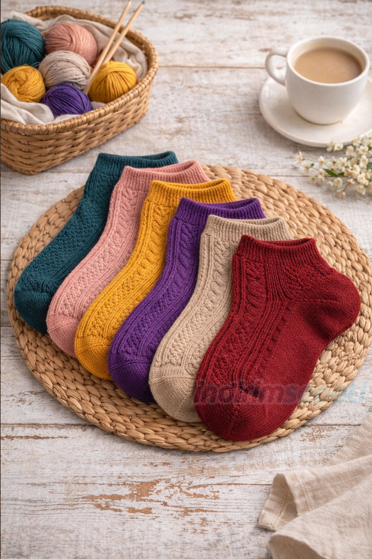 Desenli Yün Patik Çorap Kadın 36-40 Numara – Yumuşak Dokulu, Sıcak Tutan Günlük Ev Çorabı | 6 Renk Seçenekli