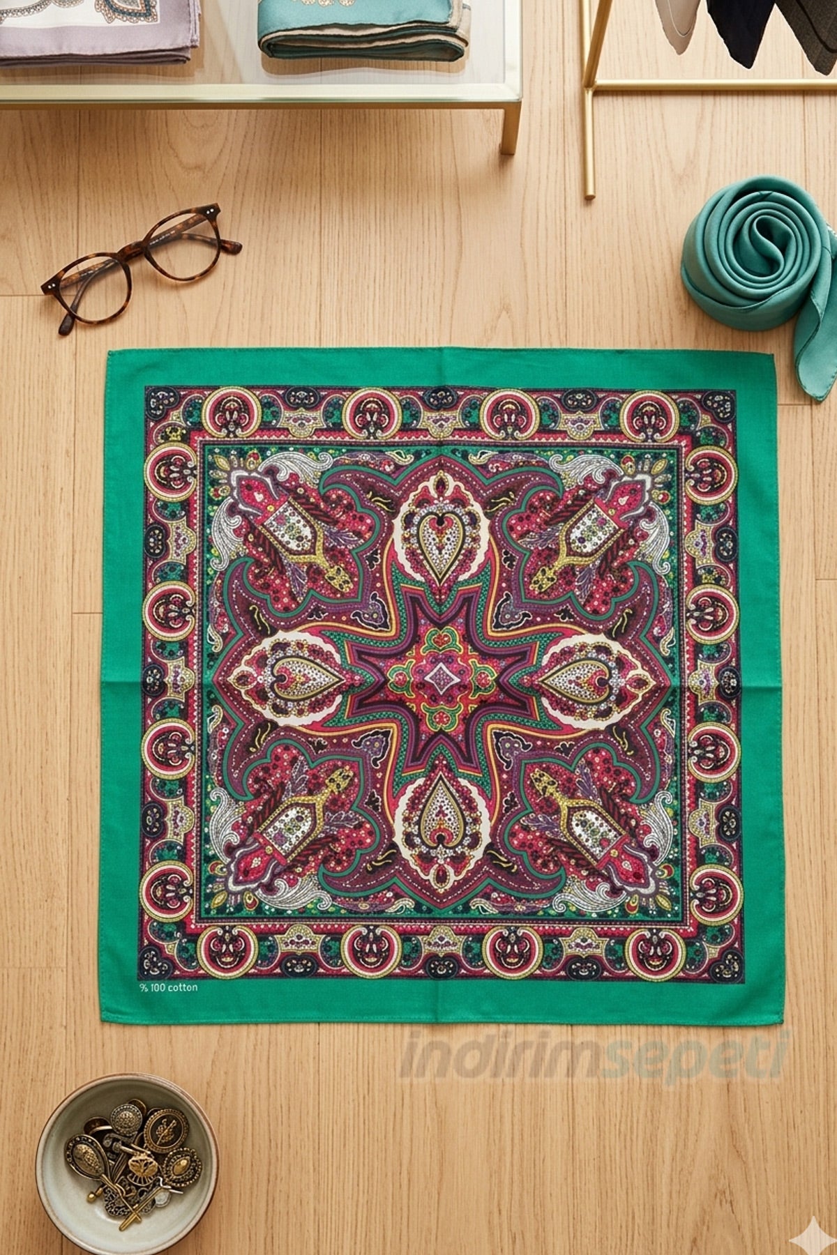 Etnik Desenli Pamuklu Bandana | 52x52 cm Geleneksel Desenli Sokak Stili Unisex Bandana
