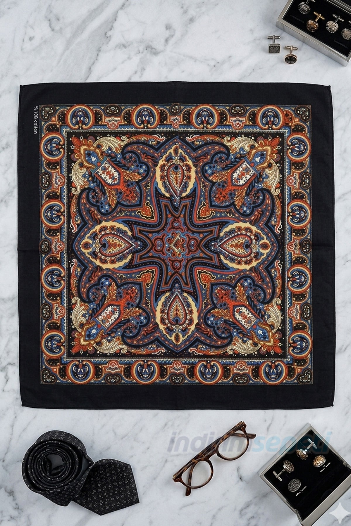 Etnik Desenli Pamuklu Bandana | 52x52 cm Geleneksel Desenli Sokak Stili Unisex Bandana