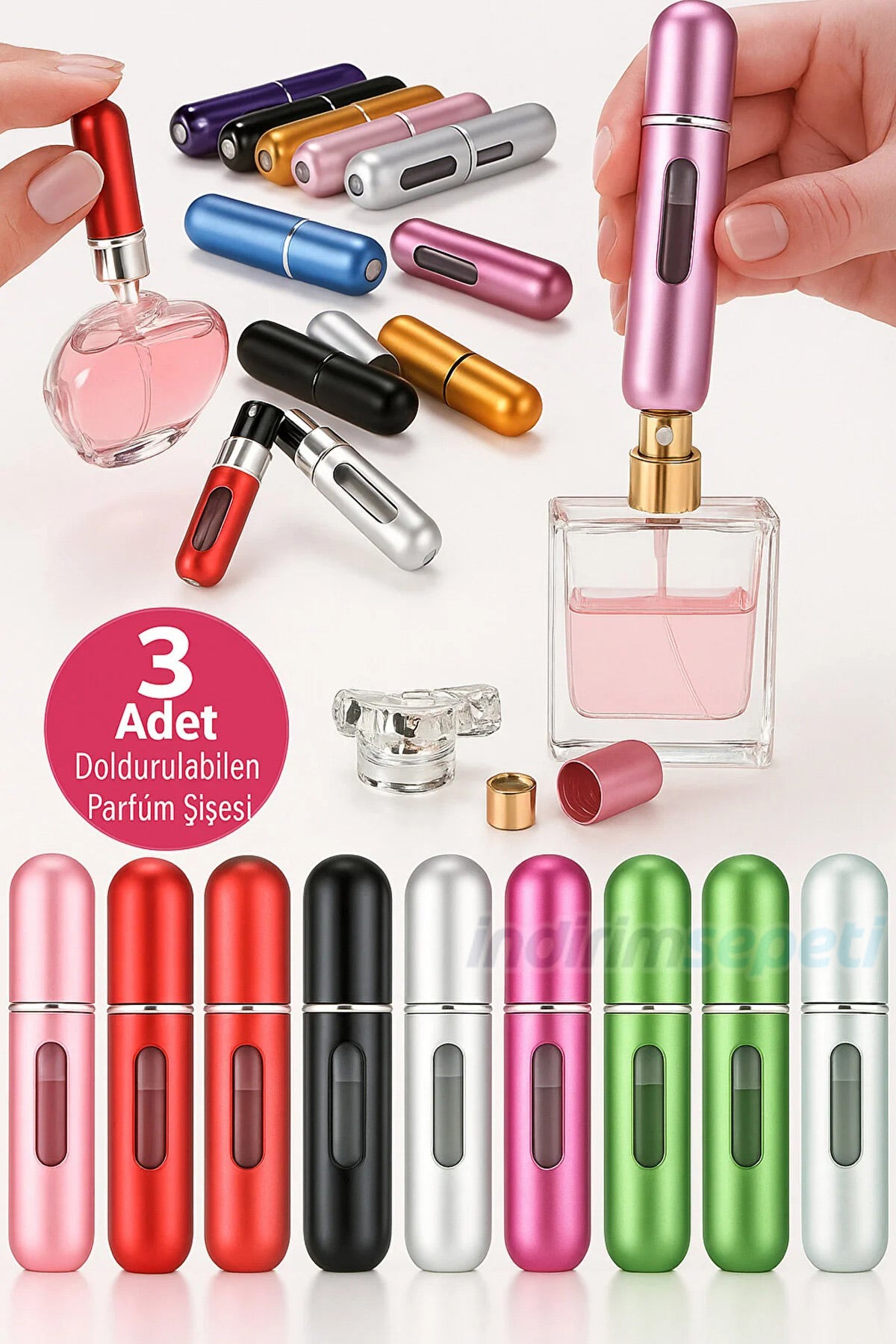 3’lü 10 Ml Taşınabilir Parfüm Atomizer Şişesi – Doldurulabilir Metal Gövdeli Cep