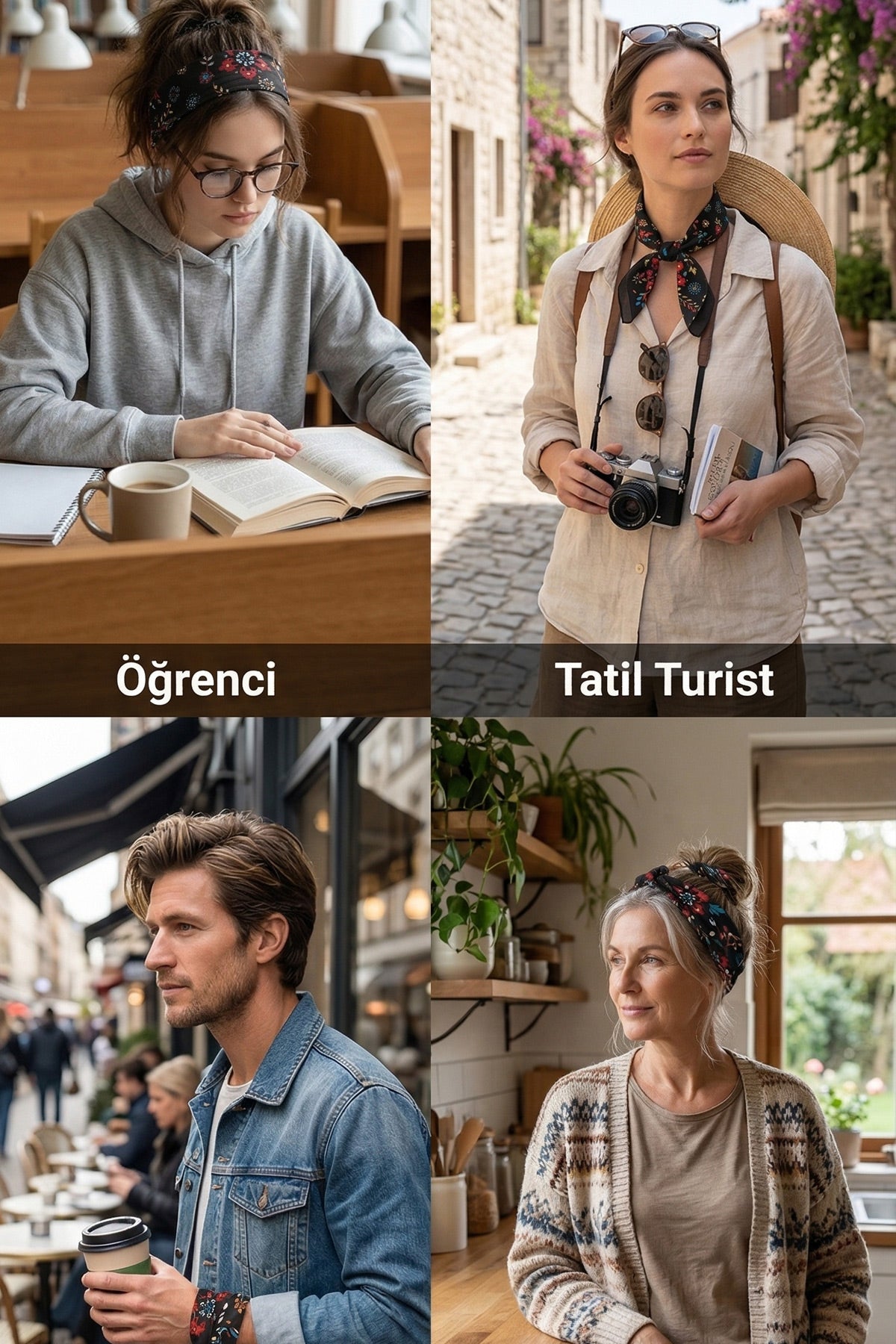 Siyah Çiçek Desenli Pamuklu Bandana 52x52 cm – Çok Amaçlı Şık Fular & Saç Bandı Aksesuar - indirimsepeti