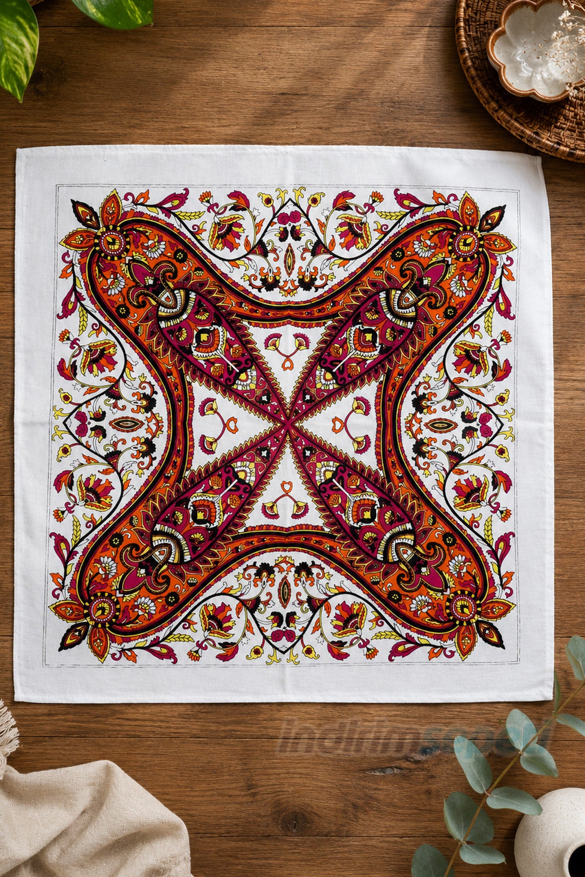 Etnik Desenli Pamuklu Bandana | 52x52 cm Geleneksel Desenli Sokak Stili Unisex Bandana