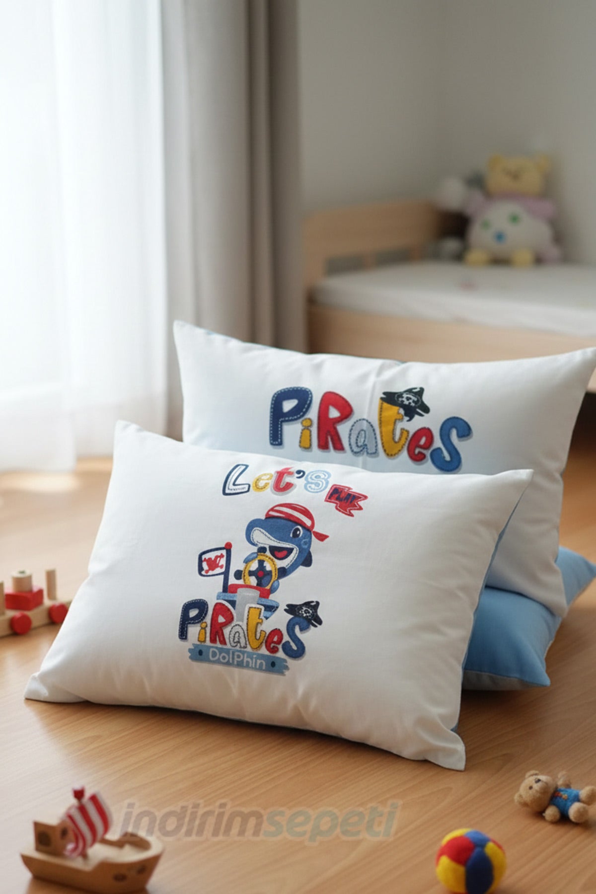 Çocuk Yastık Kılıfı 2’li Set – Korsan Temalı Pamuklu Yastık Kılıfı | 47x36 cm | Ön & Arka Yüz Farklı Desen
