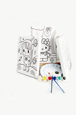 3'lü Çocuk Ressam Seti - 3 Ad. 20 x 20 cm Ön çizimli Tuval, 2 Ad. Fırça, Palet, Boya ve Şövale - Indirimsepeti