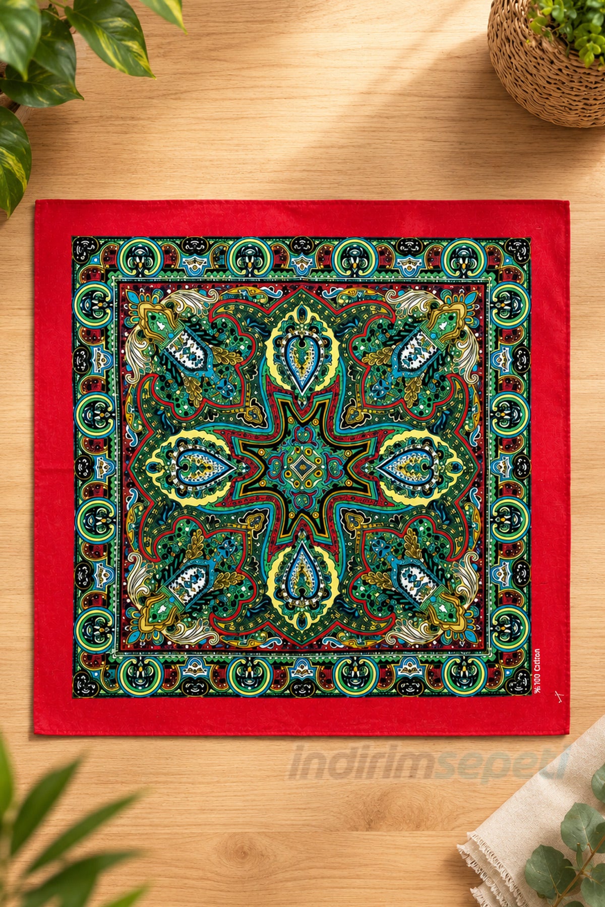 Etnik Desenli Pamuklu Bandana | 52x52 cm Geleneksel Desenli Sokak Stili Unisex Bandana