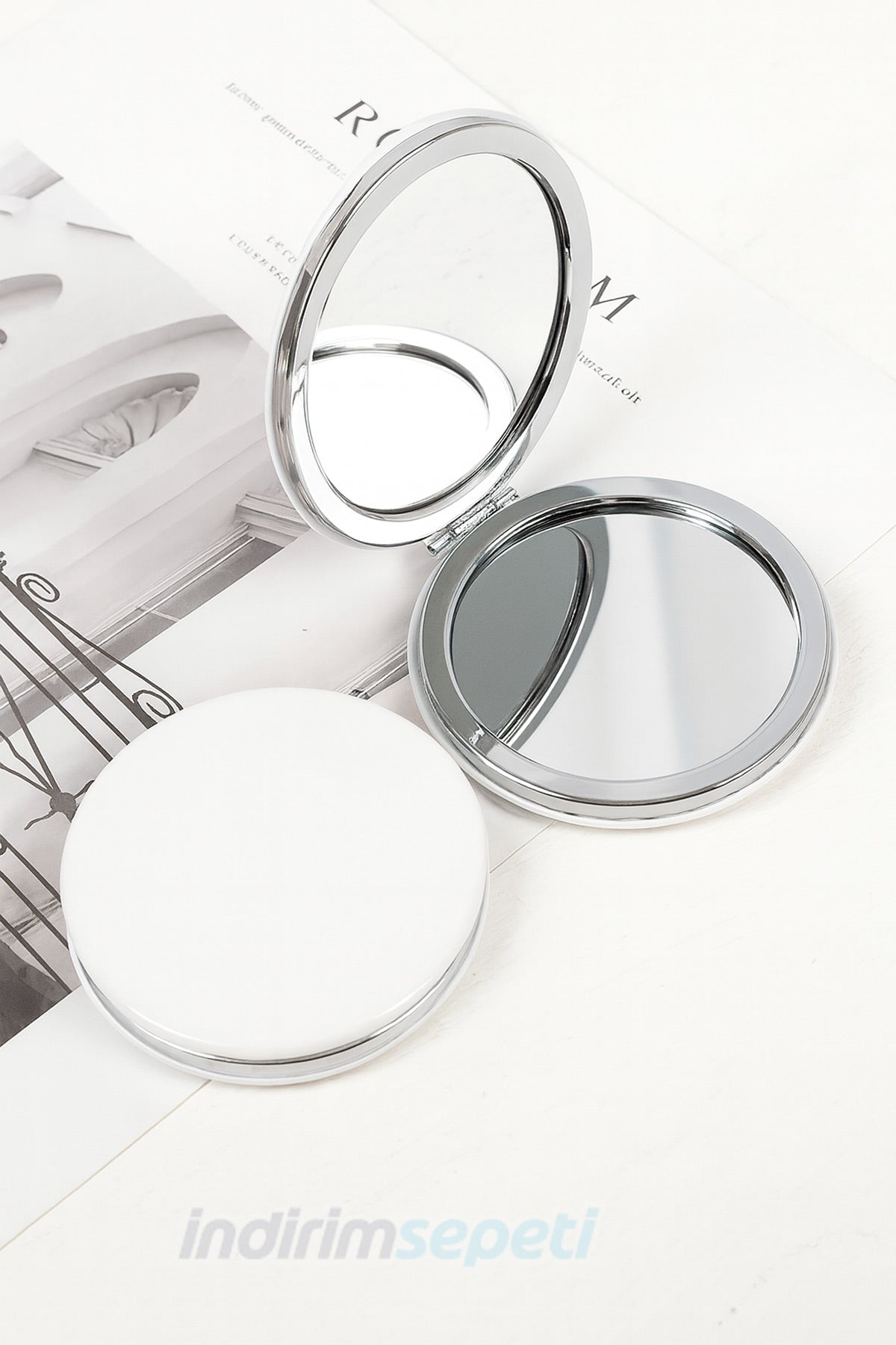 Makyaj Aynası Yuvarlak Çift Taraflı Cep Tipi Çanta İçi Taşınabilir Metalik Ayna Hediyelik Promosyon Katlanabilir