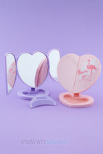 Kalpli Melek Ayna ve Tarak Modeli 3 Parça Katlanır Portatif Masaüstü Kozmetik Ayna Makyaj Aynası Hediyelik 1 Adet