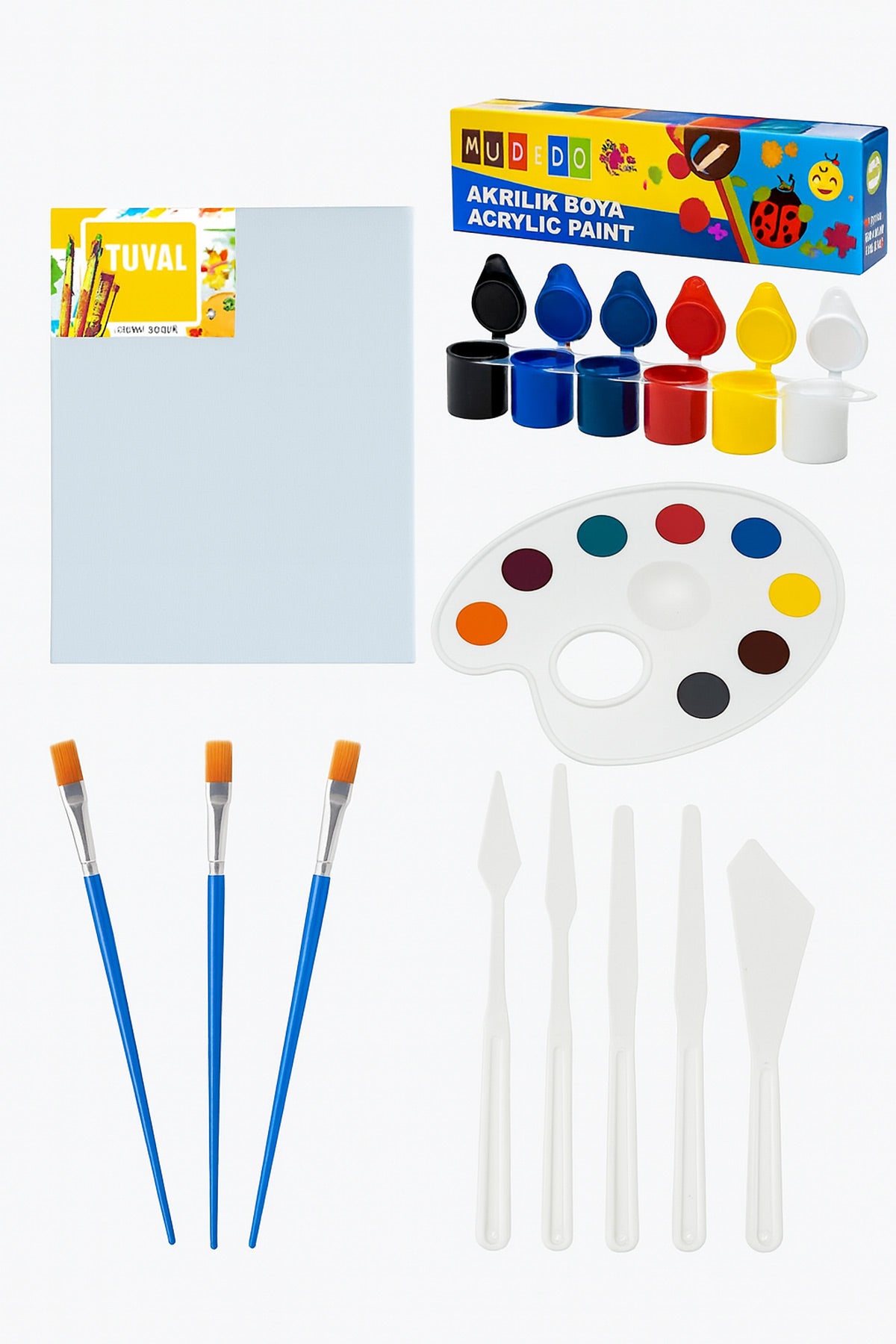 Tuval 35x50 Cm, Akrilik Boya, Fırça, Spatula, Palet Resim Başlangıç Seti