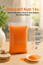 Turuncu Dekoratif Kuvars Kum 1 KG – Tozsuz, Toksik İçermez, İnce Taneli Hobi Kumu, Kum Boyama, Vazo Dolgusu,