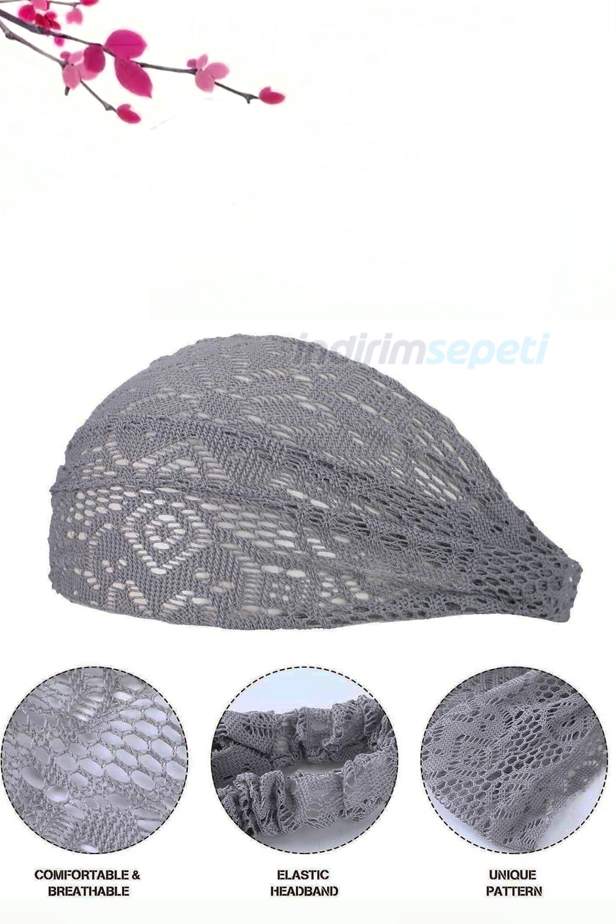 Dantelli Saç Bandı Bandanası Bahar ve Yaz Boho Stili, Lastikli Esnek Plaj ve Seyahat Gri - Indirimsepeti