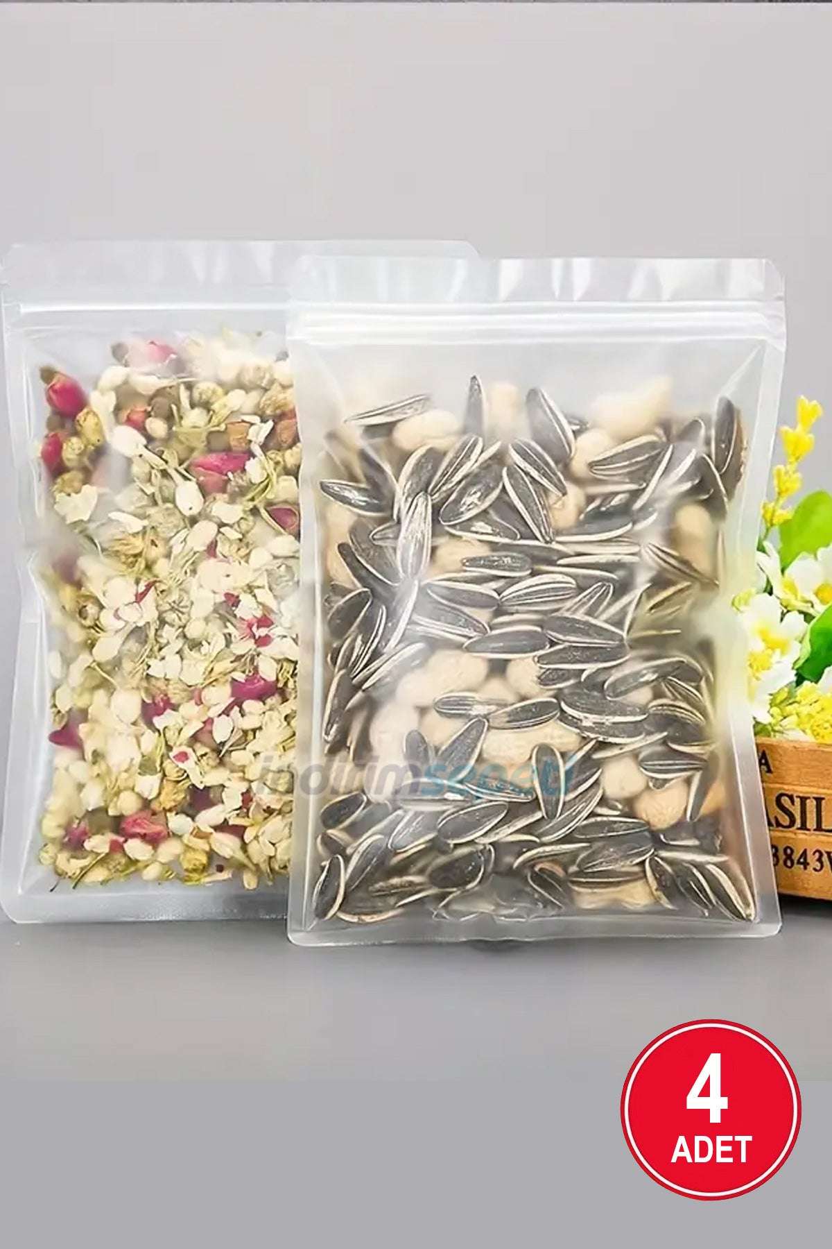 4 Adet Fermuarlı Plastik Gıda Poşeti Buzlu Şeffaf Kilitli Tabanlı 11 x 18 cm - Indirimsepeti