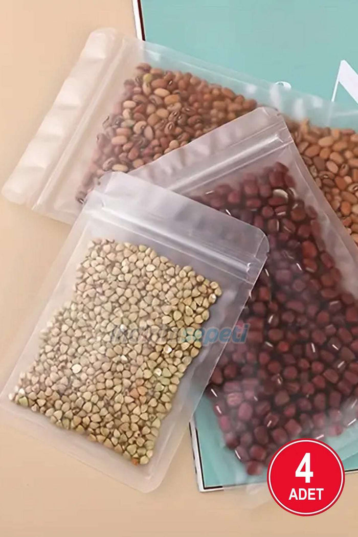 4 Adet Fermuarlı Plastik Gıda Poşeti Buzlu Şeffaf Kilitli Tabanlı 26,5 x 16 cm - Indirimsepeti