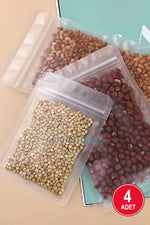 4 Adet Fermuarlı Plastik Gıda Poşeti Buzlu Şeffaf Kilitli Tabanlı 13 x 22 cm - Indirimsepeti