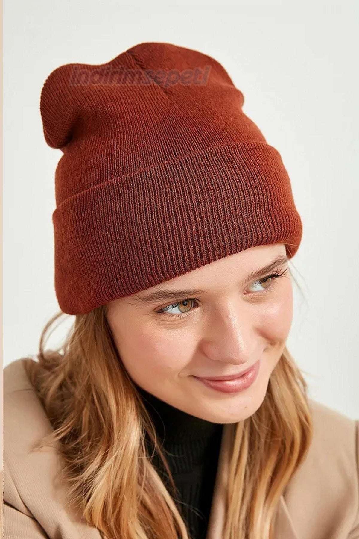 Bere Triko Örme Bay Bayan Katlamalı Sonbahar Kış Basic Kahve - Indirimsepeti