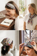 Açık Gri Çiçek Desenli Pamuklu Bandana 52x52 cm – Çok Amaçlı Şık Fular & Saç Bandı Aksesuar - indirimsepeti