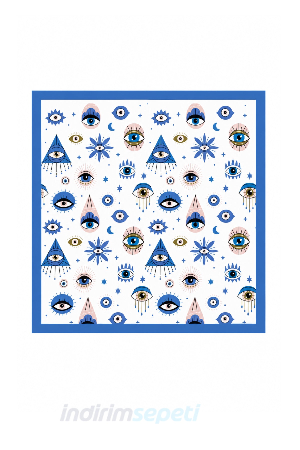 Mavi Nazar Göz Desenli Saten Bandana Fular 50x50 cm | Şık Kare Eşarp, Saç & Boyun Aksesuarı