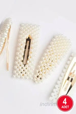 Kadın 4'lü Incili Çit Çıt Toka Seti - Indirimsepeti