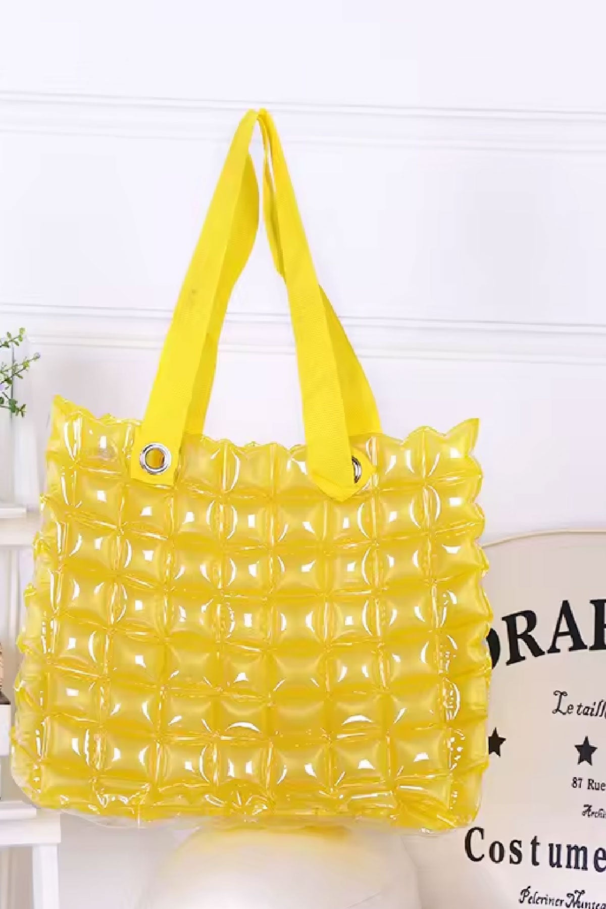 Sarı Şeffaf Plaj Çantası 48x40 cm – Su Geçirmez Büyük Boy Yazlık Omuz Çantası