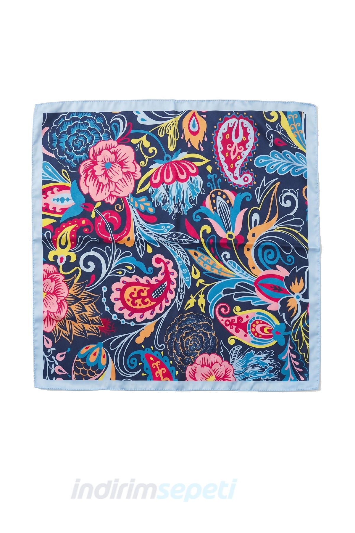 Renkli Gül ve Çiçek Desenli 50x50 cm Saten Bandana | Şal, Fular & Saç Aksesuarı