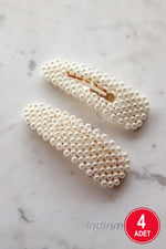 Kadın 4'lü Incili Çit Çıt Toka Seti - Indirimsepeti