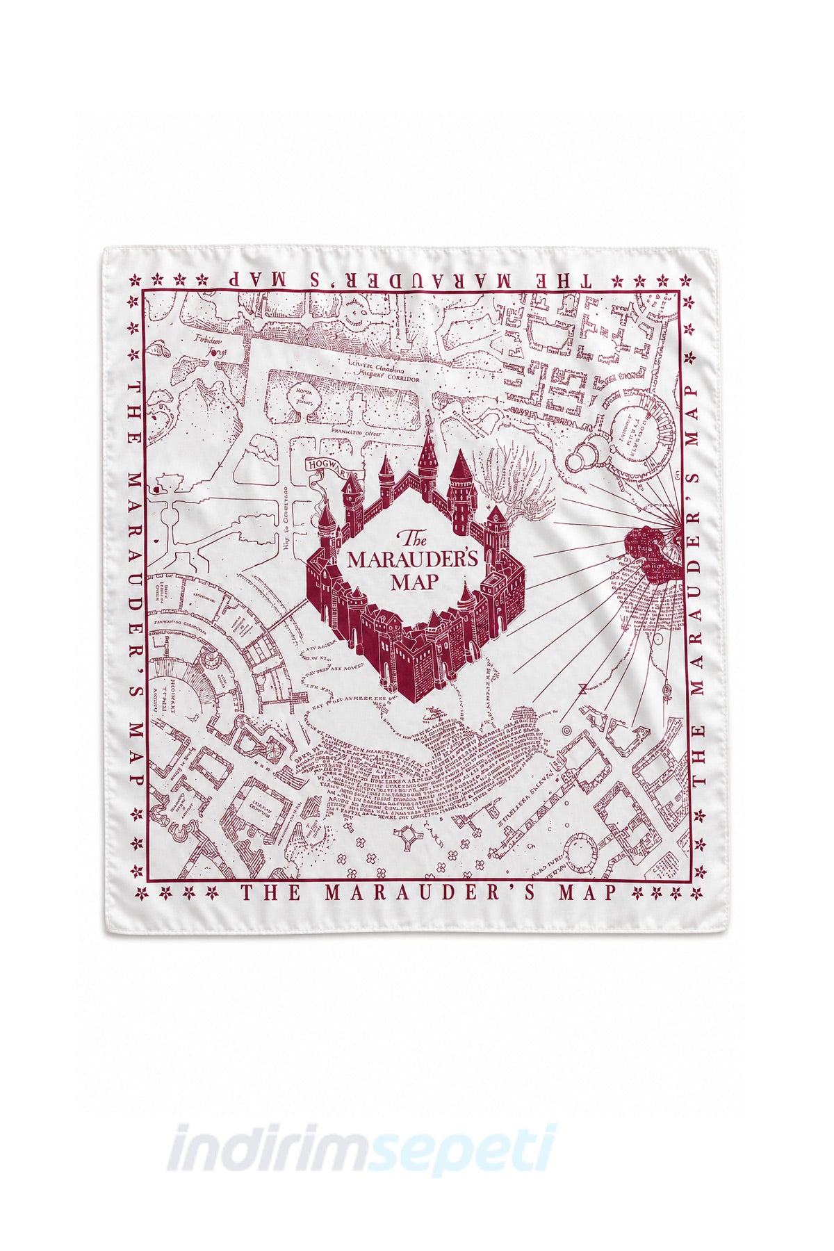 50x50 cm Saten Harry Potter Marauder’s Map Bandana | Şık Fular & Saç Bandı