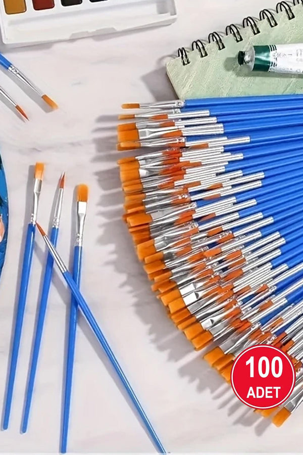 100’lü Akrilik Boya Fırçası Seti – 50 Düz, 50 Sivri Uçlu Naylon Kıllı, Yağlı Boya, Suluboya ve El İşi İçin Çok Amaçlı
