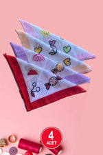 Meyveli Baskılı Pamuklu Kare  Eşarp Nefes Alabilir Boyun Eşarp Günlük Güneş Koruyucu 4 Adet - Indirimsepeti