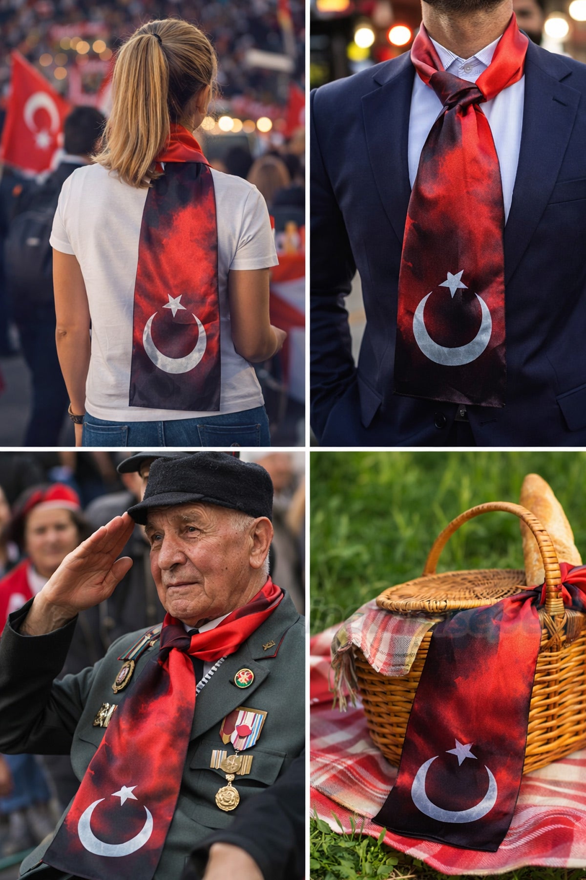 Ay Yıldız Saten Fular 116x18 cm – Özel Seri Türk Bayrak Özel Desenli | Resmi Organizasyon Kurumsal Tören Stil