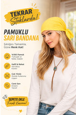 Sarı Pamuklu Bandana Fular – Hafif, Katlanabilir & Çok Amaçlı Saç Aksesuarı (50x50 cm)