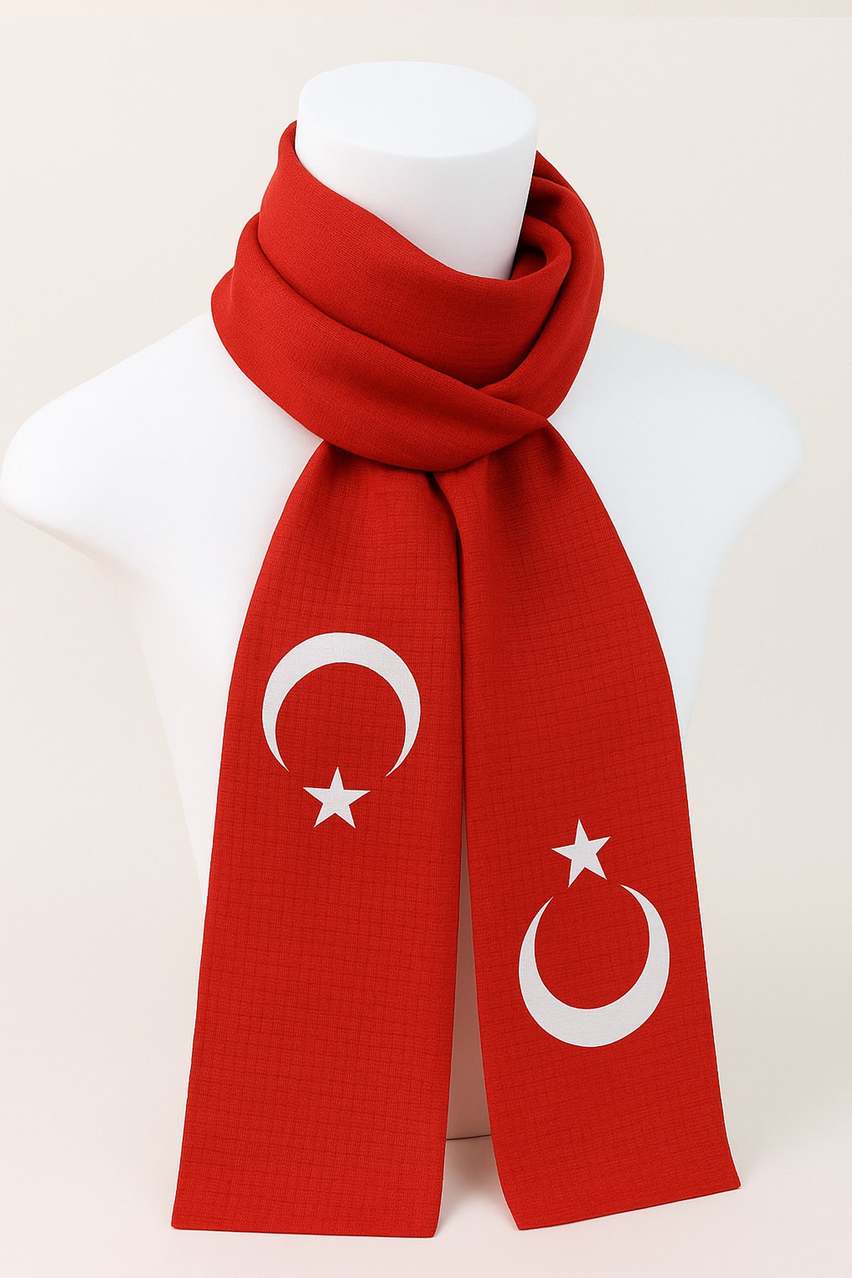 Türk Bayraklı Pamuklu Fular – 140x30 cm | Ay-Yıldız Desenli Şal & Boyun Aksesuarı