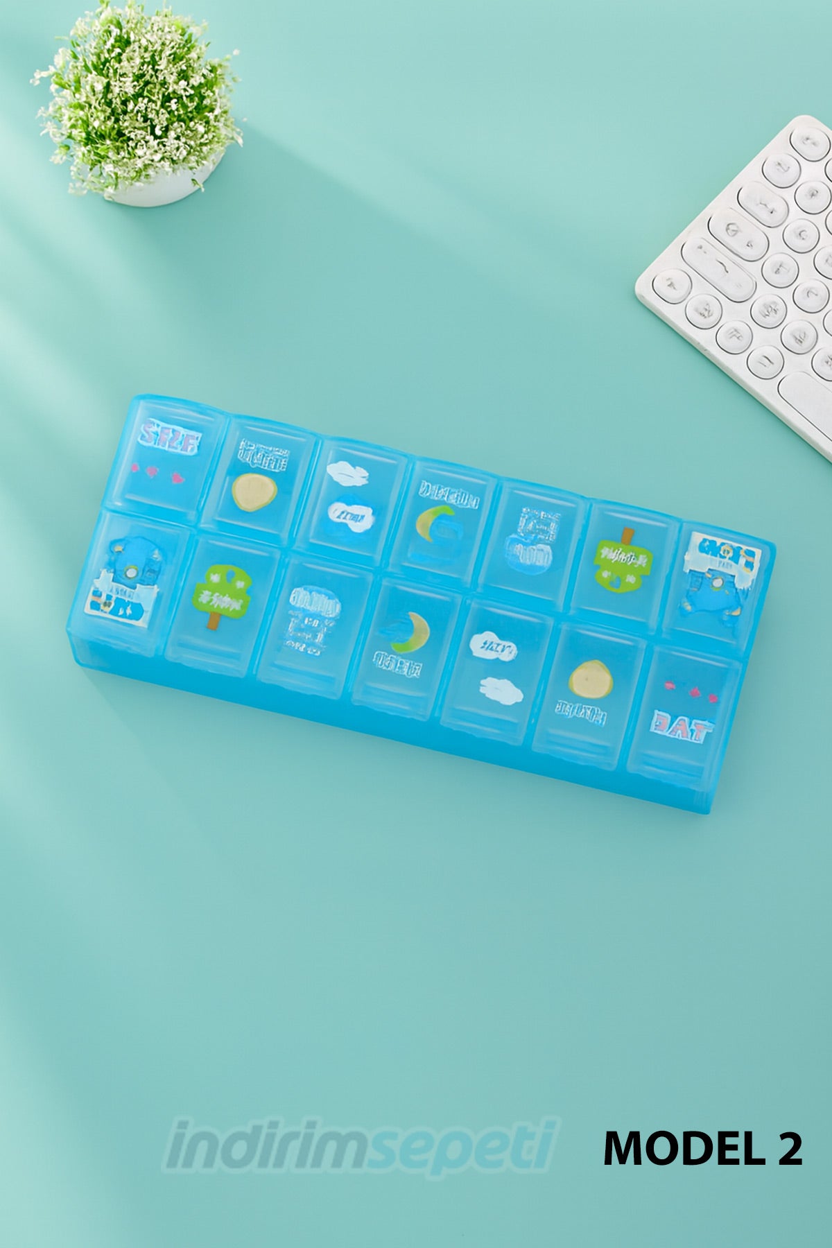 14 Bölmeli Haftalık İlaç Düzenleyici – Günlük Takvimli, Taşınabilir Renkli Vitamin ve İlaç Kutusu