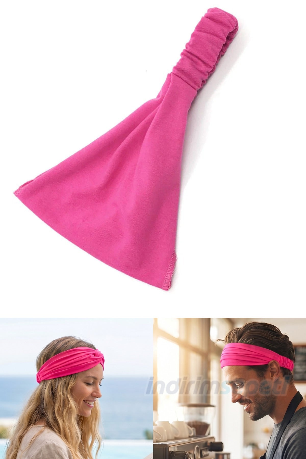 Fosforlu Pembe Pamuklu Kumaş Lastikli Bandana – Saç Aksesuarı Esnek Saç Bandı - indirimsepeti
