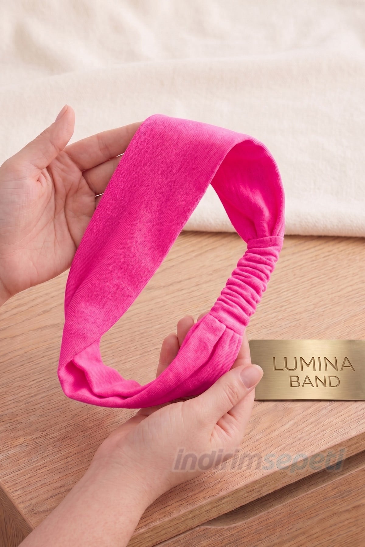 Fosforlu Pembe Pamuklu Kumaş Lastikli Bandana – Saç Aksesuarı Esnek Saç Bandı - indirimsepeti