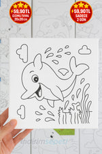 Çizimli Tuval 20x20 cm | Çizilmiş Boyama Kanvas Tuval | Çocuklar için Eğitici Boyama 1 Adet