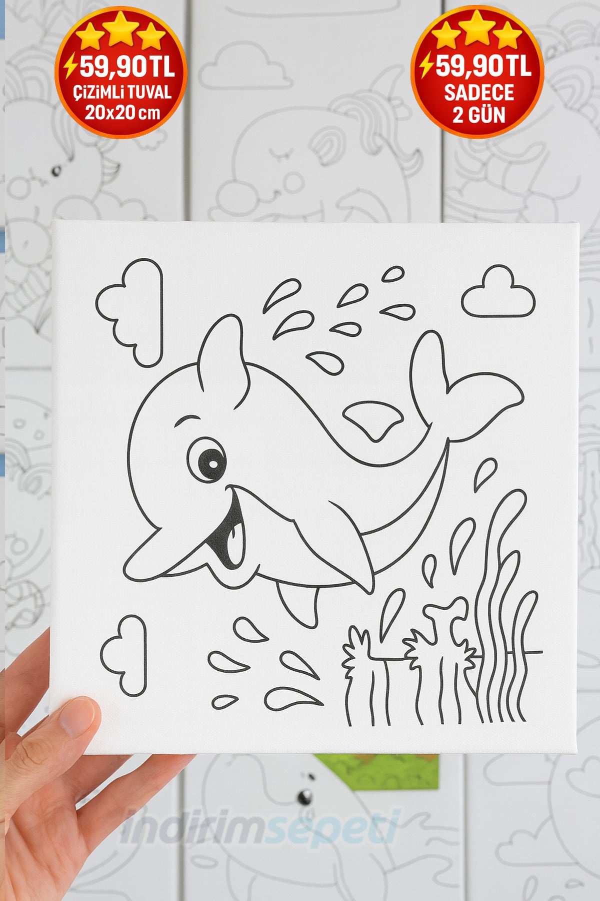 Çizimli Tuval 20x20 cm | Çizilmiş Boyama Kanvas Tuval | Çocuklar için Eğitici Boyama 1 Adet
