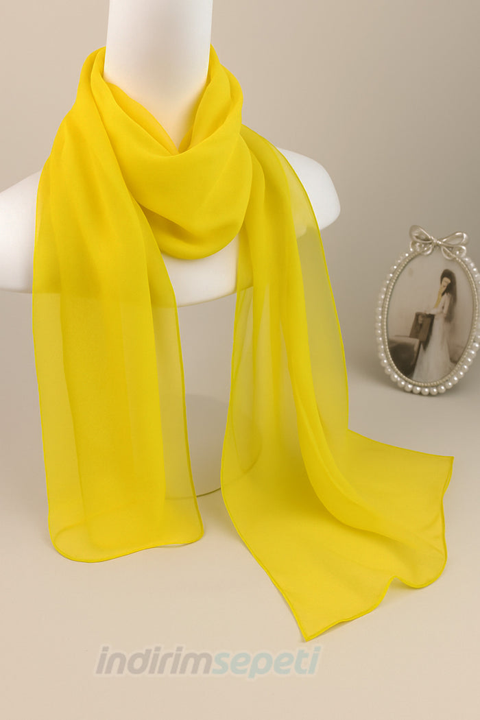 Sarı Uzun Şifon Şal 125x22 cm – Canlı Ton, Hafif Polyester, Günlük ve Yazlık Şık Tamamlayıcı