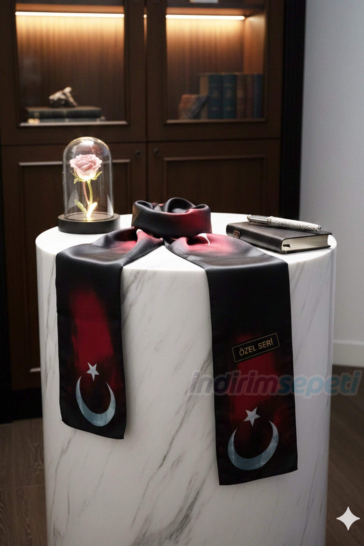 Ay Yıldız Saten Fular 116x18 cm – Özel Seri Türk Bayrak Özel Desenli | Resmi Organizasyon Kurumsal Tören Stil